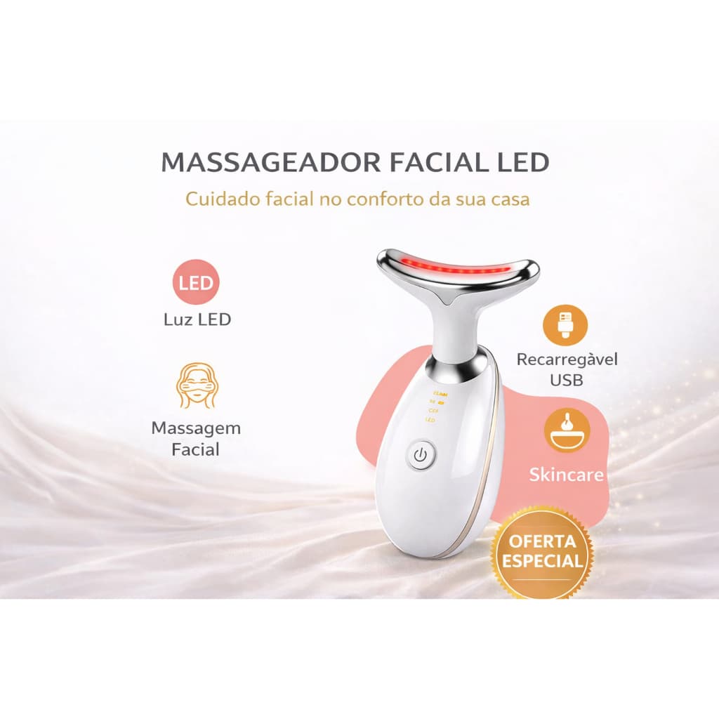 Massageador Facial LED Bivolt Redutor de Papada Rugas Flacidez