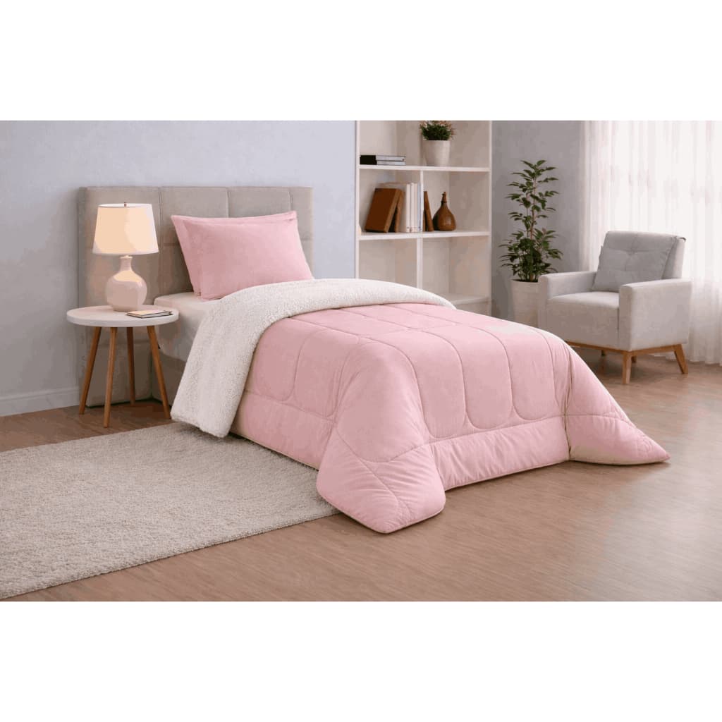 Coberdrom Plush Solteiro Sherpa Edredrom Pele de Carneiro 2,40m x 1,50m