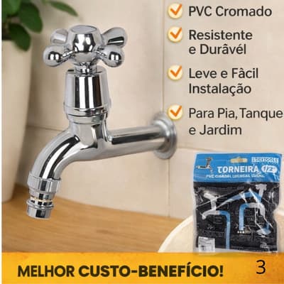 Torneira Longa PVC Cromada 1/2 – Encaixe Padrão p/ Pia, Jardim e Tanque