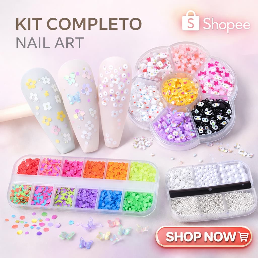 Decoração Unhas 3D 💅✨ Laços Flores Borboletas Strass Pérolas Coloridas Nail Art | Envio Imediato 🇧🇷