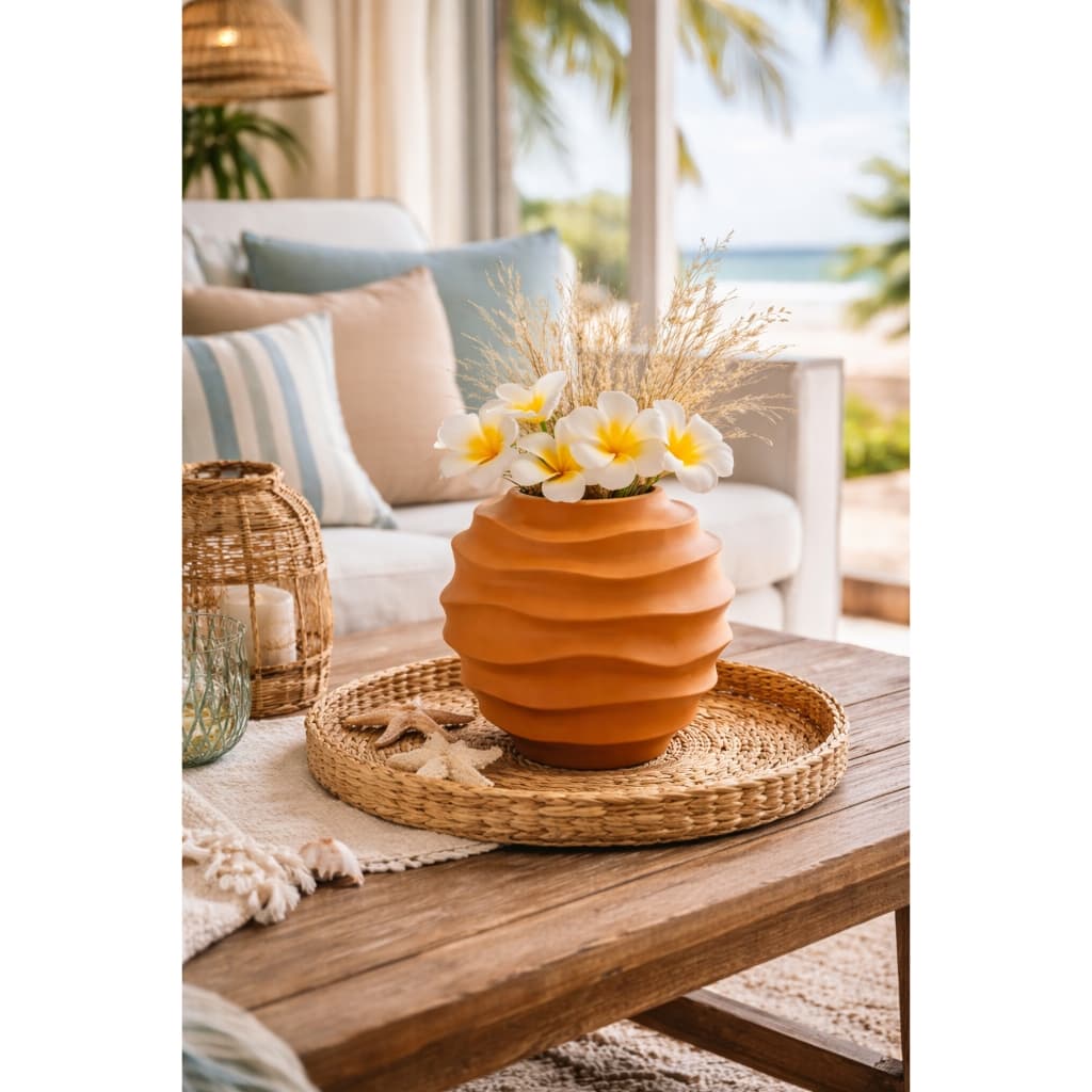 Vaso Ondas Decorativo Ocre Médio em Cerâmica