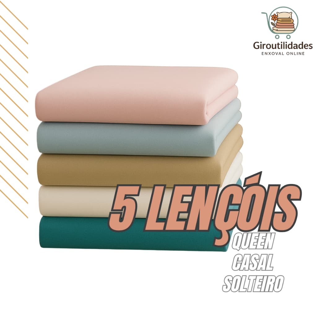 Kit 5 Lençol Superior Sortido Para Cama Solteiro Casal e King 400 fios Varias Cores