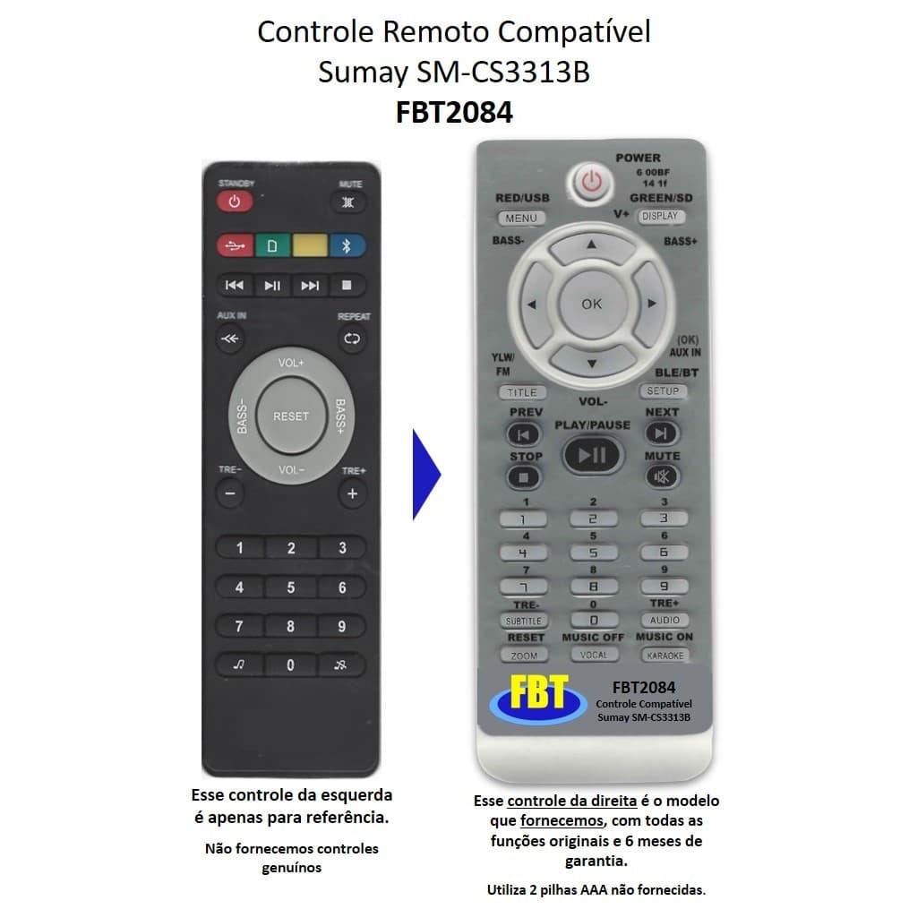Controle Remoto Compatível Taicon & Sumay Sm-Cs3313B FBT2084