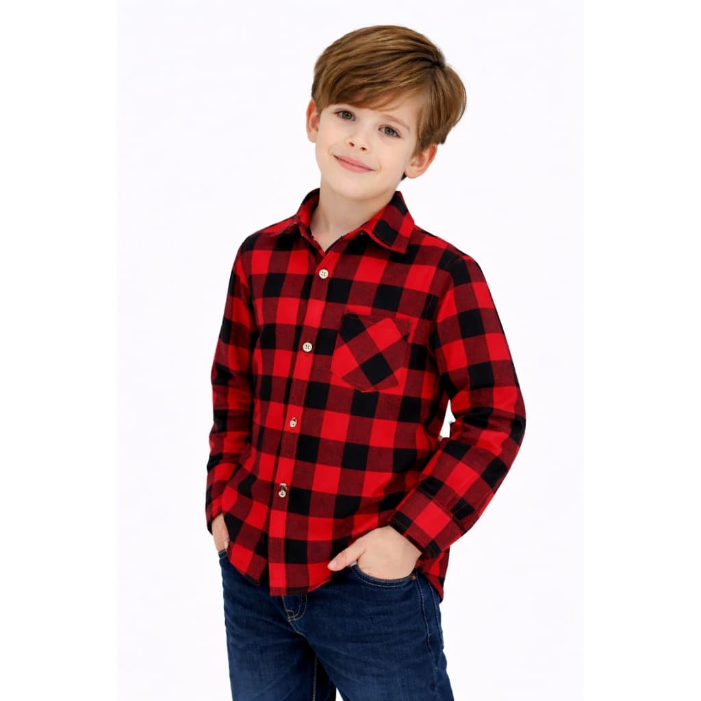 Camisa Xadrez Meninos Manga Comprida Flanelado Infantil/ Juvenil Unissex