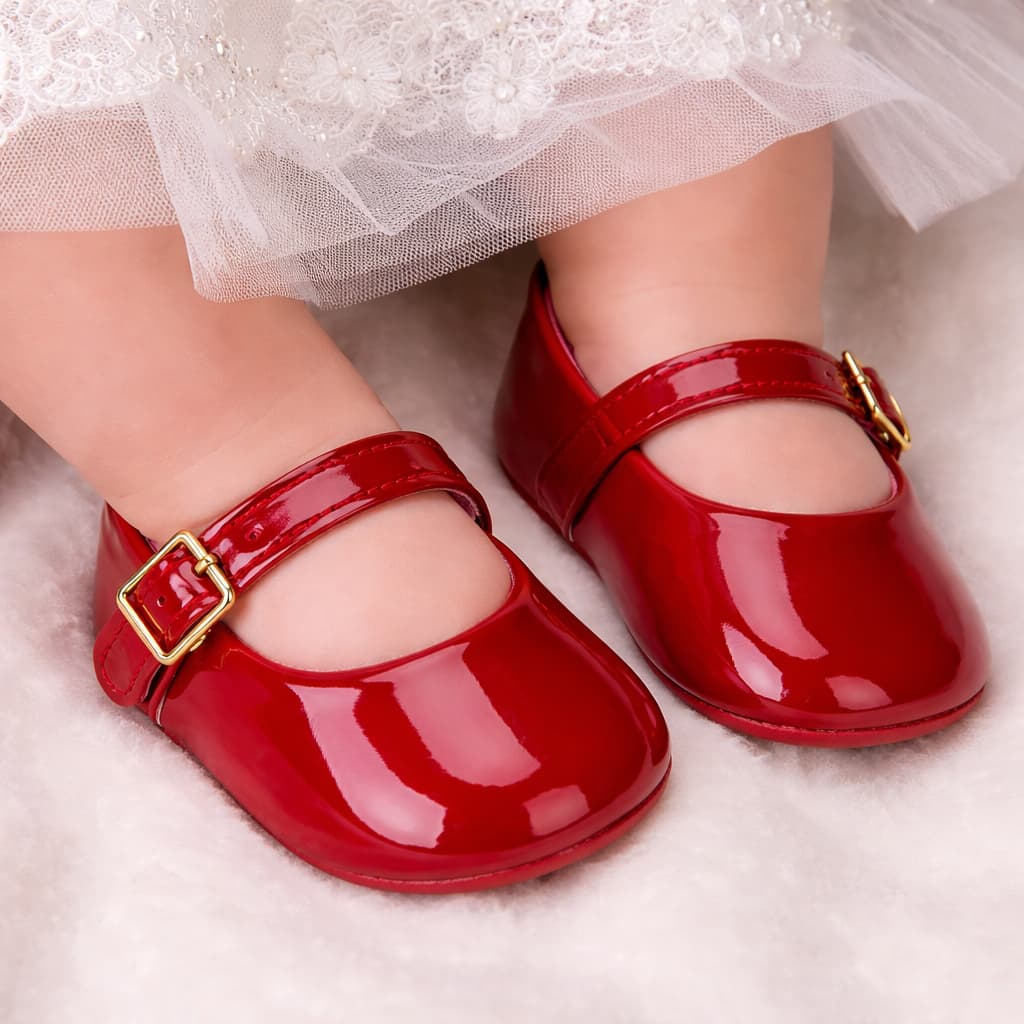 Sapatinho de bebê verniz  vermelho e branco sapatilha menina super macio e confortável