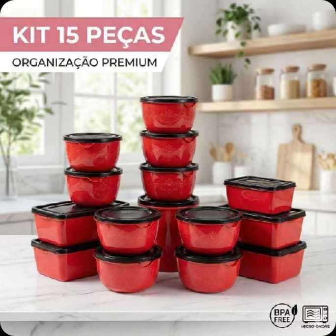 KIT 15 PEÇAS PREMIUM ORGANIZADORES DE ALIMENTOS