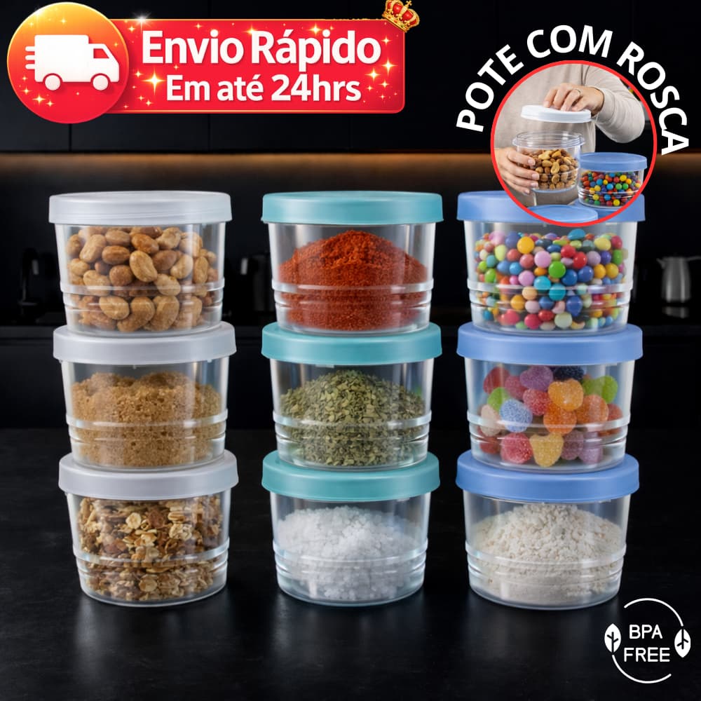 Conjunto Potes Tampa Com Rosca Ótima Vedação 360ml Cores Sortidas