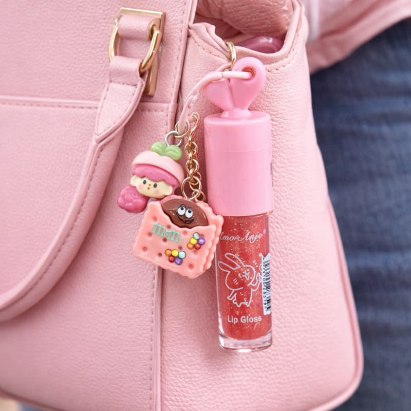 Lip Gloss Kawaii com Chaveiro Fofo Amor Anjo Hidratante Brilho Labial Infantil Cores Sortidas Gloss Cute