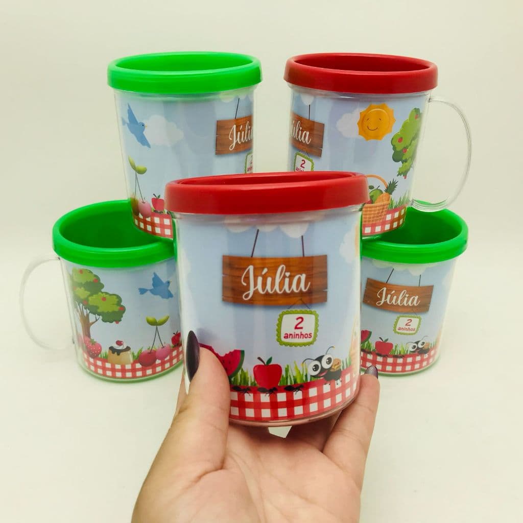Lembrancinha Piquenique  Pic Nic Caneca Personalizada Brinde festa infantil 5, 10, 15 ou 20 unidades