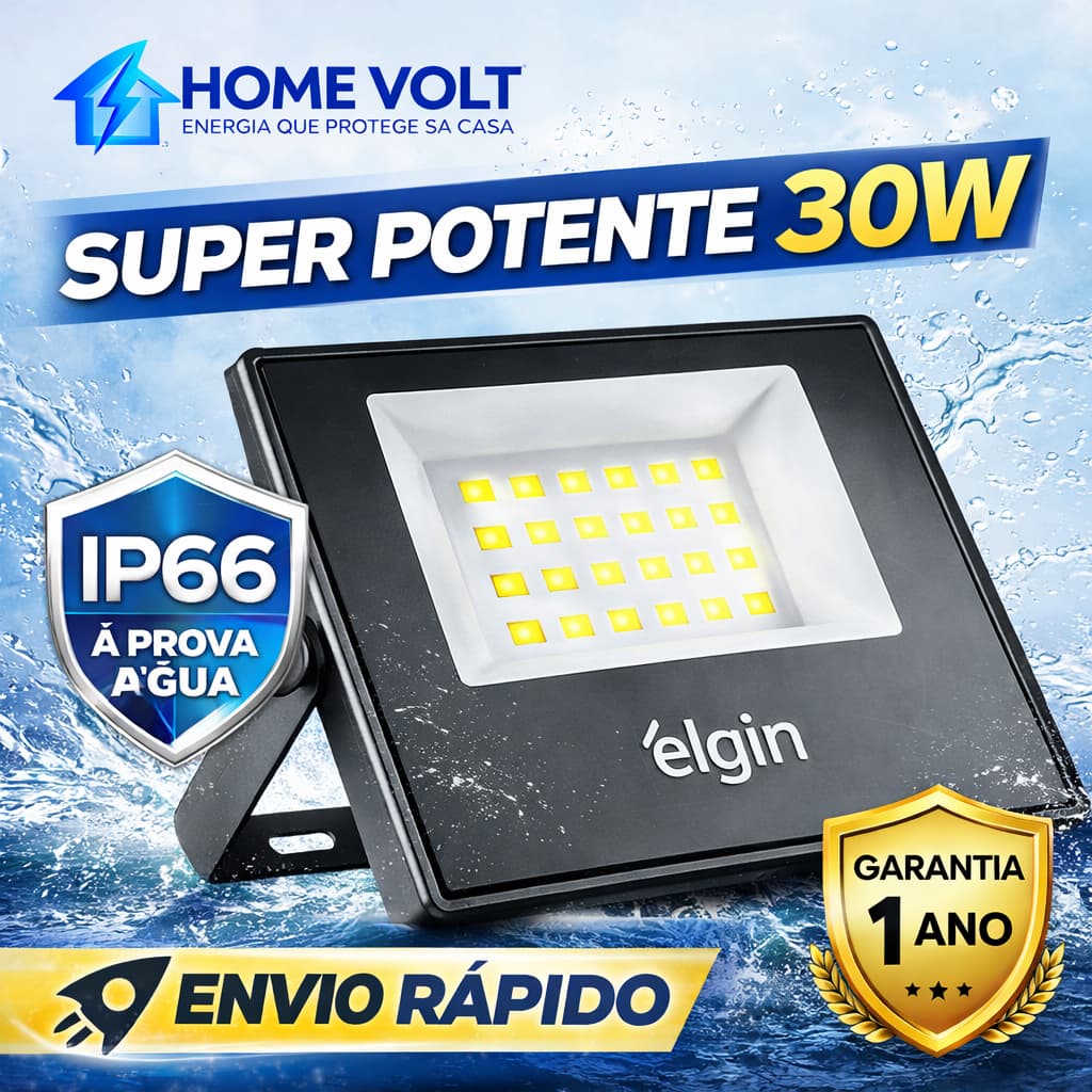 Refletor LED Elgin 30W e 50W IP66 Prova D’Água Bivolt Branco Frio 6500K Alta Potência