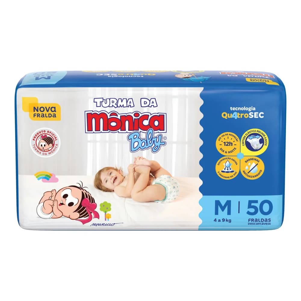 Fralda Infantil Turma da Mônica Baby Mega Tamanho M 50 Fraldas Descartáveis
