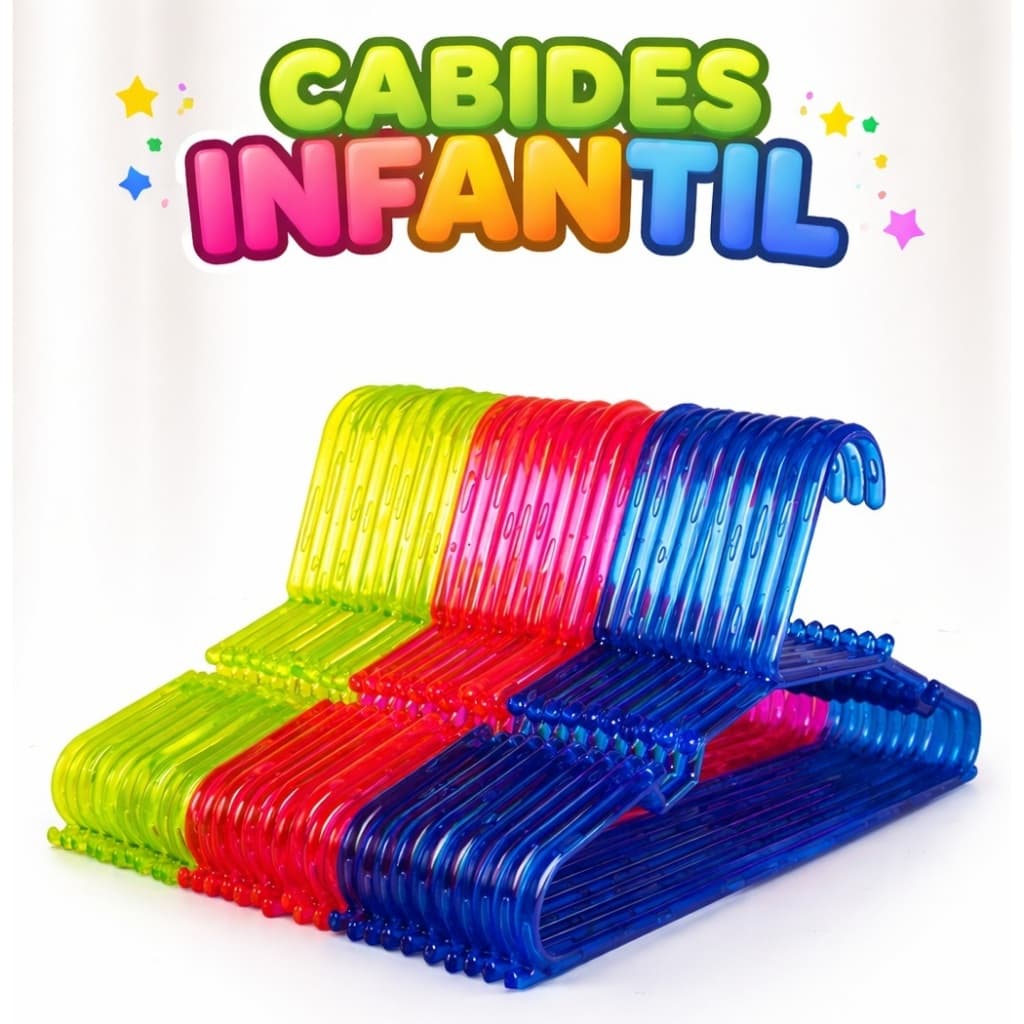 Cabide Infantil Acrílico Cores Neon Kit com 50 unidades