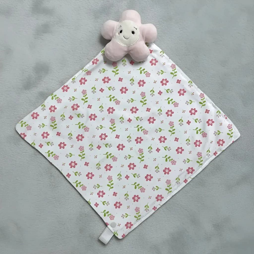 Naninha Bebê Com Prendedor De Chupeta Florzinha Rosa Menina Macia Antialérgica Conforto Sono Feminina