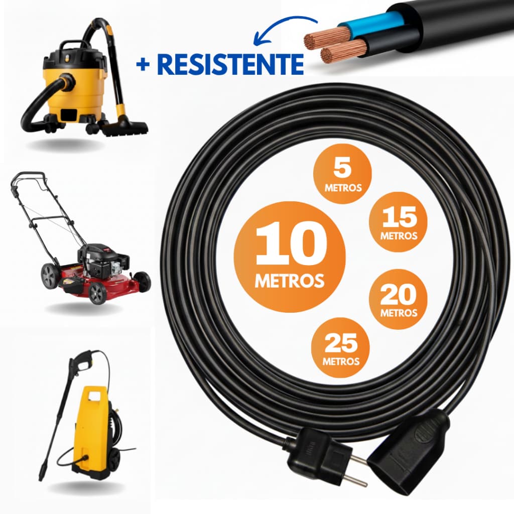 Extensão Elétrica Reforçada 25/20/15/10 Metros Cabo PP 2x2,5 Certificada | 1 Tomada