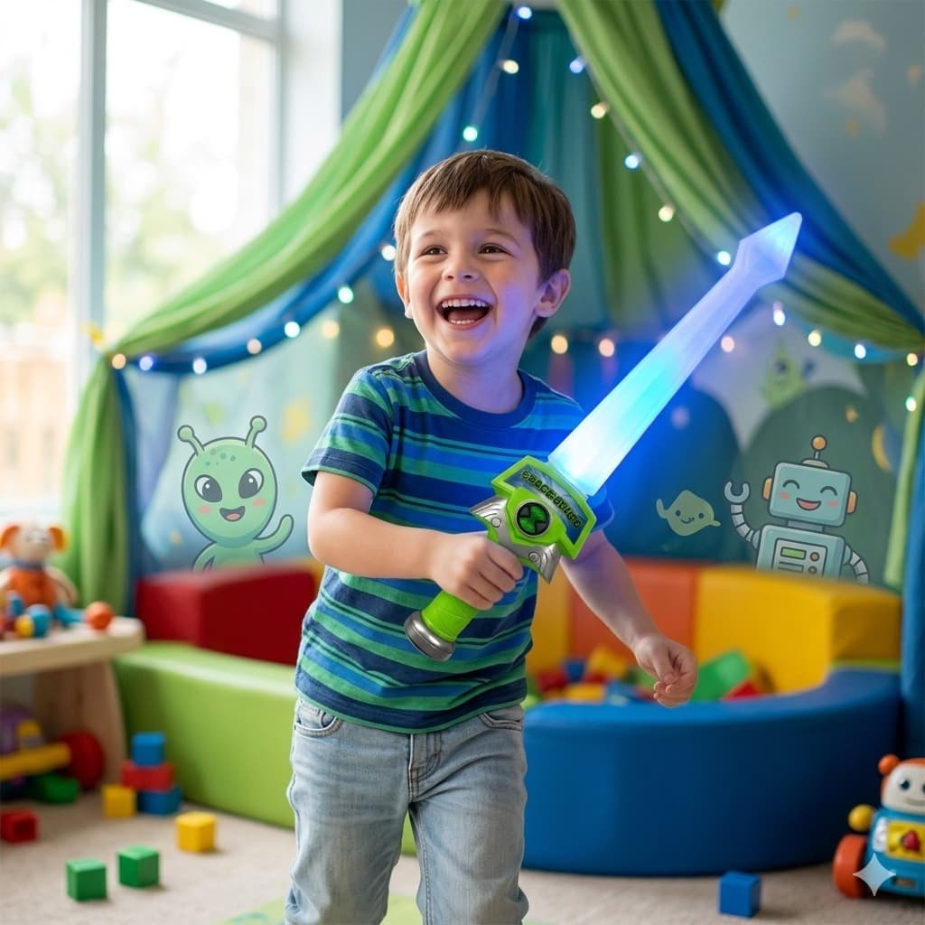 BRINQUEDO ESPADA BEN 10 COM 3 BONECO COM MUSICA E LUZ DE LED INTERATIVO PRA ELEVAR A IMAGINAÇÃO