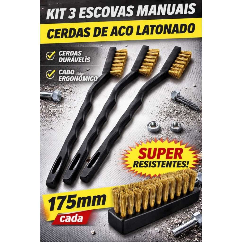 Kit 3 Remove Ferrugem Escova De Aço Latão Manual | Multiuso Para Ferrugem Gorduras Tinta e Muito Mais | 3257