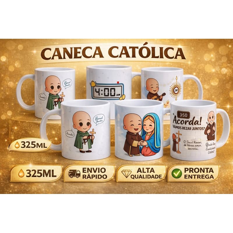 Caneca Frei Gilson Personalizada Caneca Católica Presente Religioso  Caneca com Foto ou Nome 325ml CERAMICA