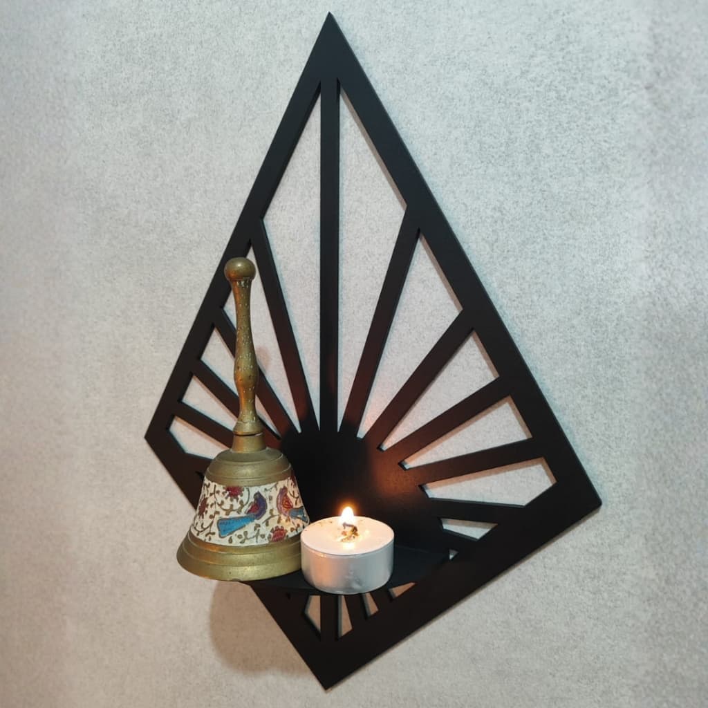 Prateleira Decorativa Solar Parede Sol MDF Suporte Vela Decoração Mística Madeira