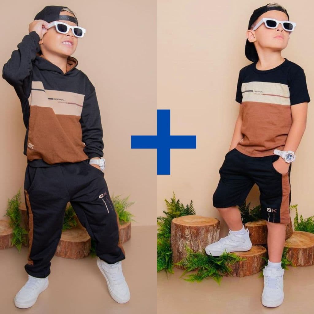 Kit 2 Conjuntos Infantil Menino Verão + Inverno Lançamento Moletinho Meia Estação  2 ao 14 anos