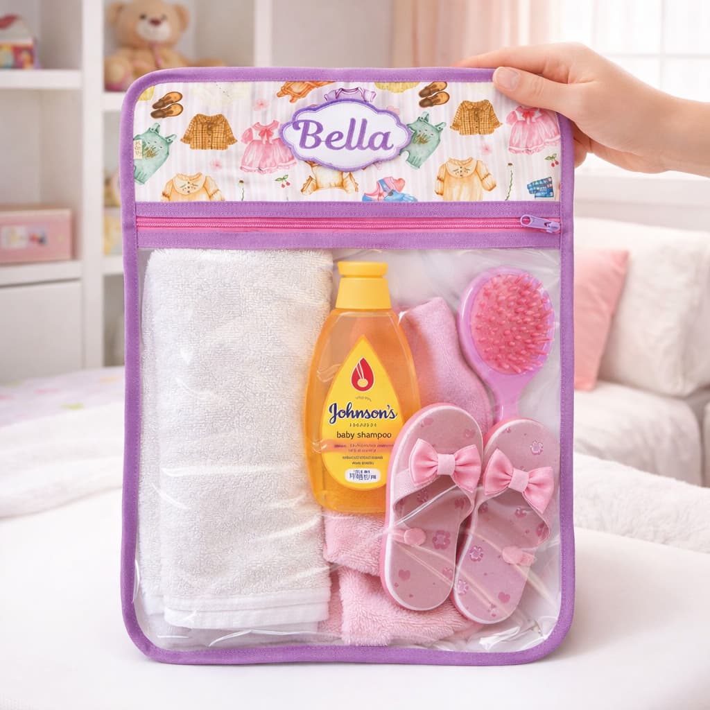 Organizador- Infantil Transparente Personalizado Grande Roupa Toalha Creche Viagem