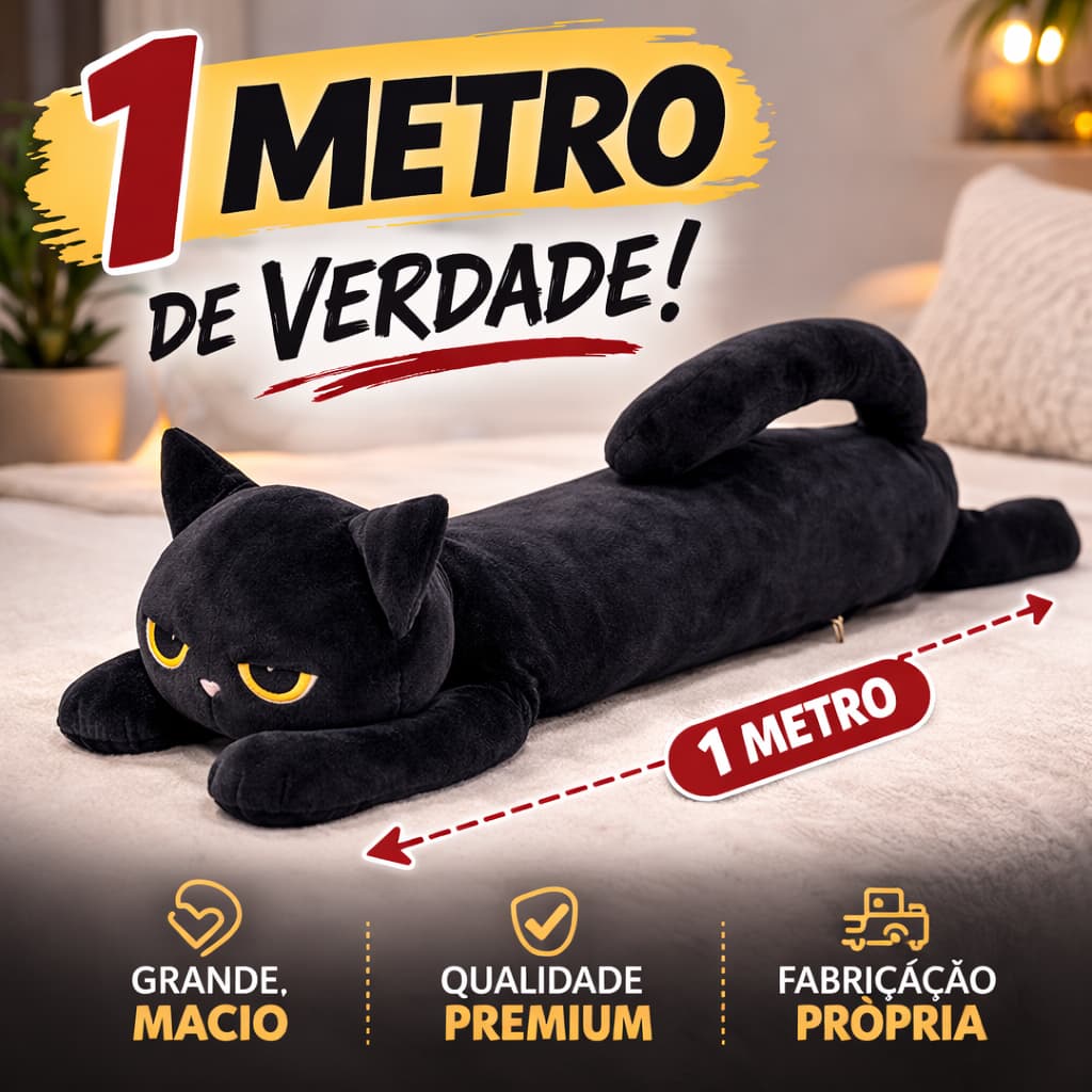Pelúcia Gato Preto Grande 1 Metro e 50 cm Gigante Almofada Macia Travesseiro Decorativo Presente