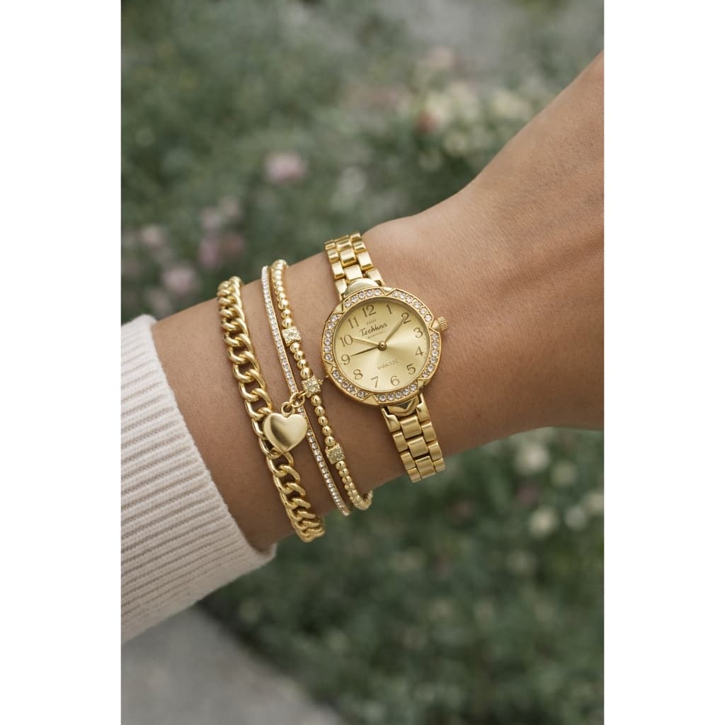 Relogio Feminino Redondo dourado prata 32432