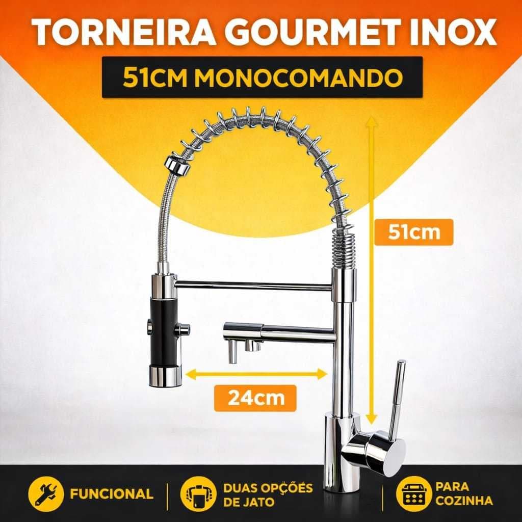 Torneira Gourmet Cozinha Com Ducha Flexível Inox Monocomando 51cm