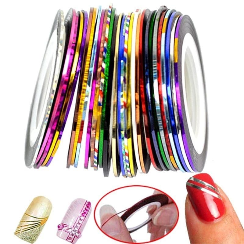 Kit 30 Fitas Metalizadas Adesiva Fio Ouro Fitilho Decoração Nail Art