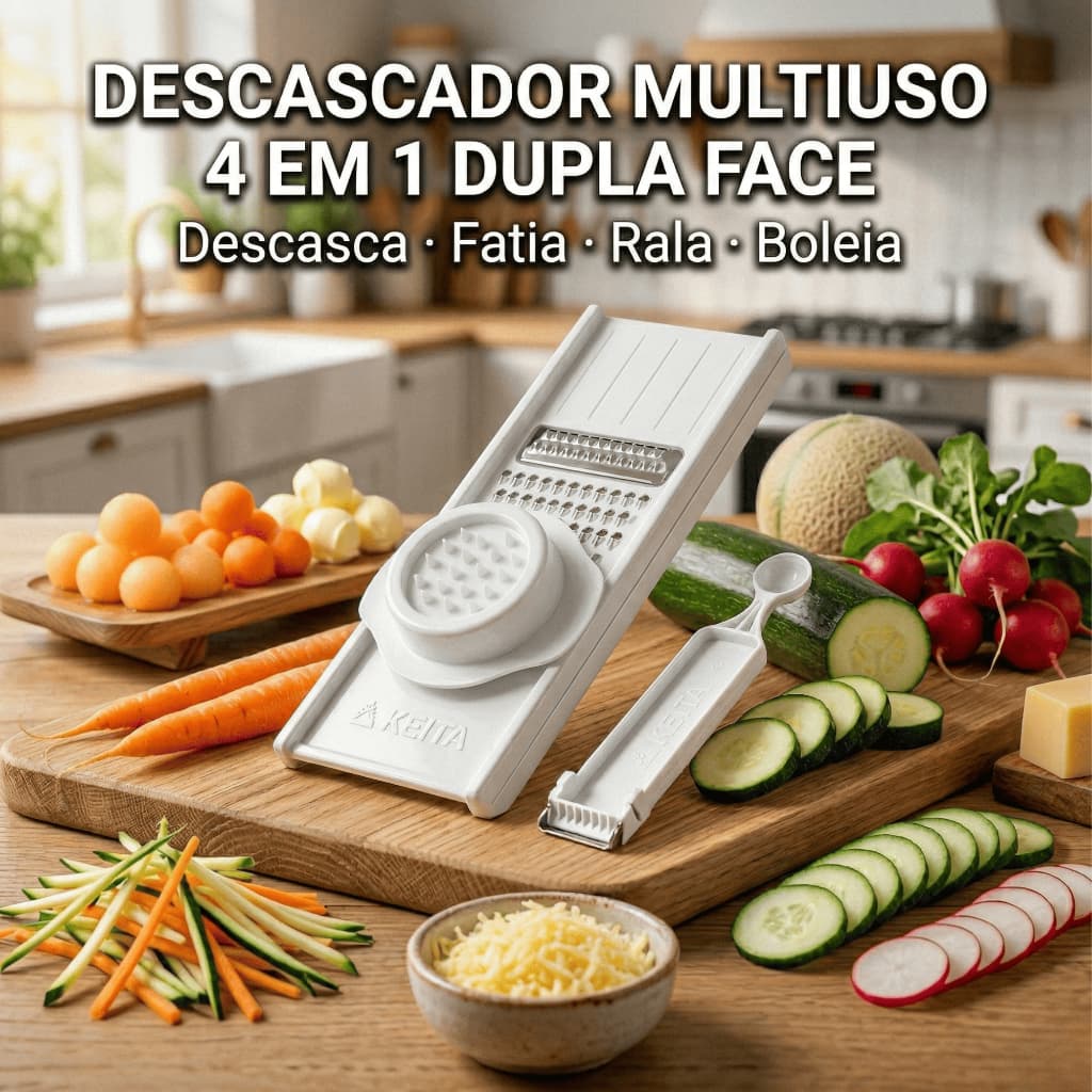 Kit Multiuso 4 em 1 | Fatiador Dupla Face + Cortador + Boleador para Queijos, Frutas e Verduras