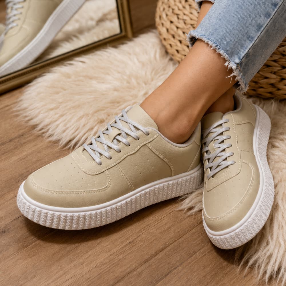 Tênis Feminino Casual Bege Moderno Plataforma Confortável Leve Antiderrapante 34 ao 39