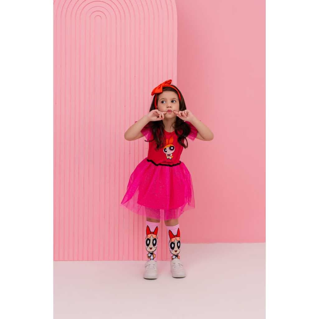 Fantasia infantil Meninas Super Poderosas Vestido com Meia