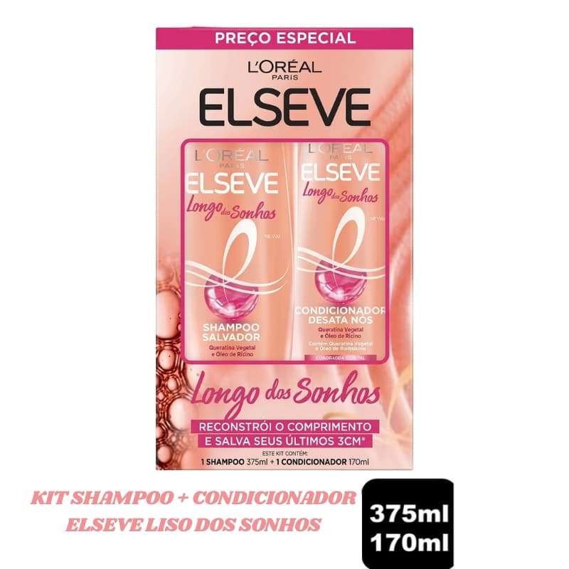 Kit Elseve Shampoo 375ml Mais Condicionador 170ml Liso dos Sonhos