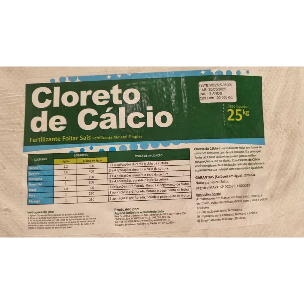 Fertilizante Cloreto De Cálcio Pó - 25 Kg