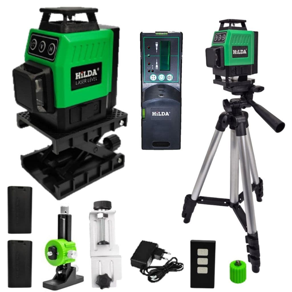 Nível A Laser 12 Linhas 2 Baterias Com Receptor De Linha A Laser, Suporte De Parede, Base Elevatória