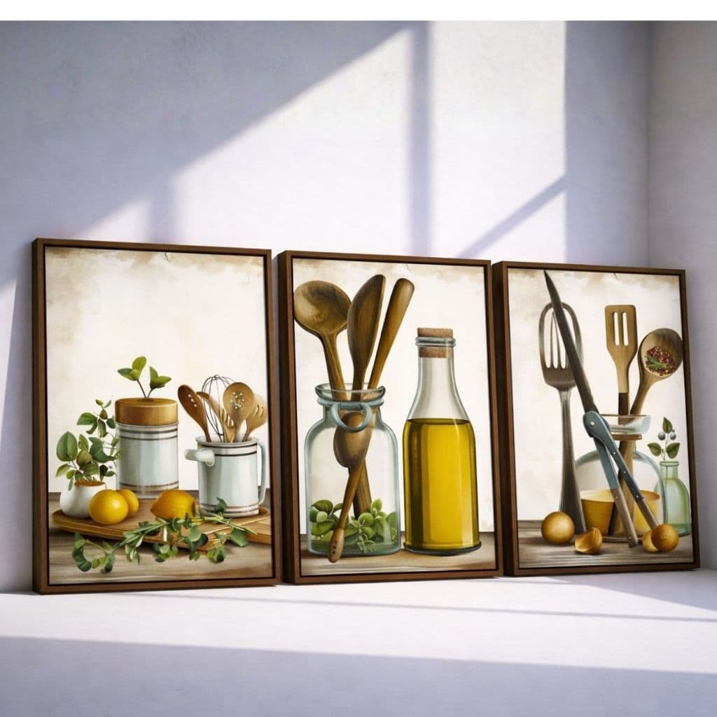 Quadros Cozinha Utensílios Culinária Decoração Parede Restaurante Kit 3 peças