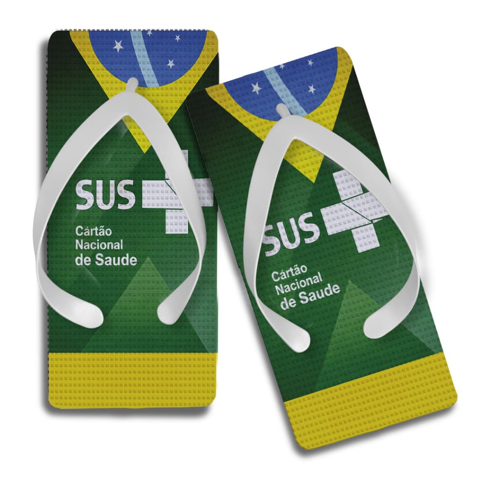 Chinelo Quadrado Cartão do SUS Verde Amarelo Engraçado Meme