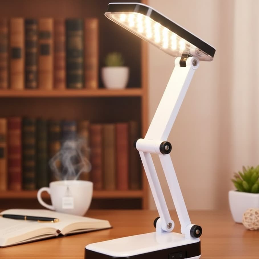 Luminária LED de Mesa 24 LEDs Portátil Abajur Dobrável Recarregável Articulavel  Escritório Leitura