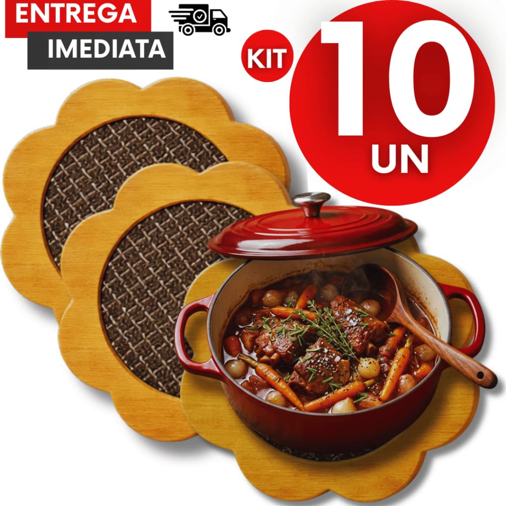 Combo Descanso Redondo 14,5CM Panela Bambu Prático Protege a  Mesa Casa Buffet Utensílios Cozinha