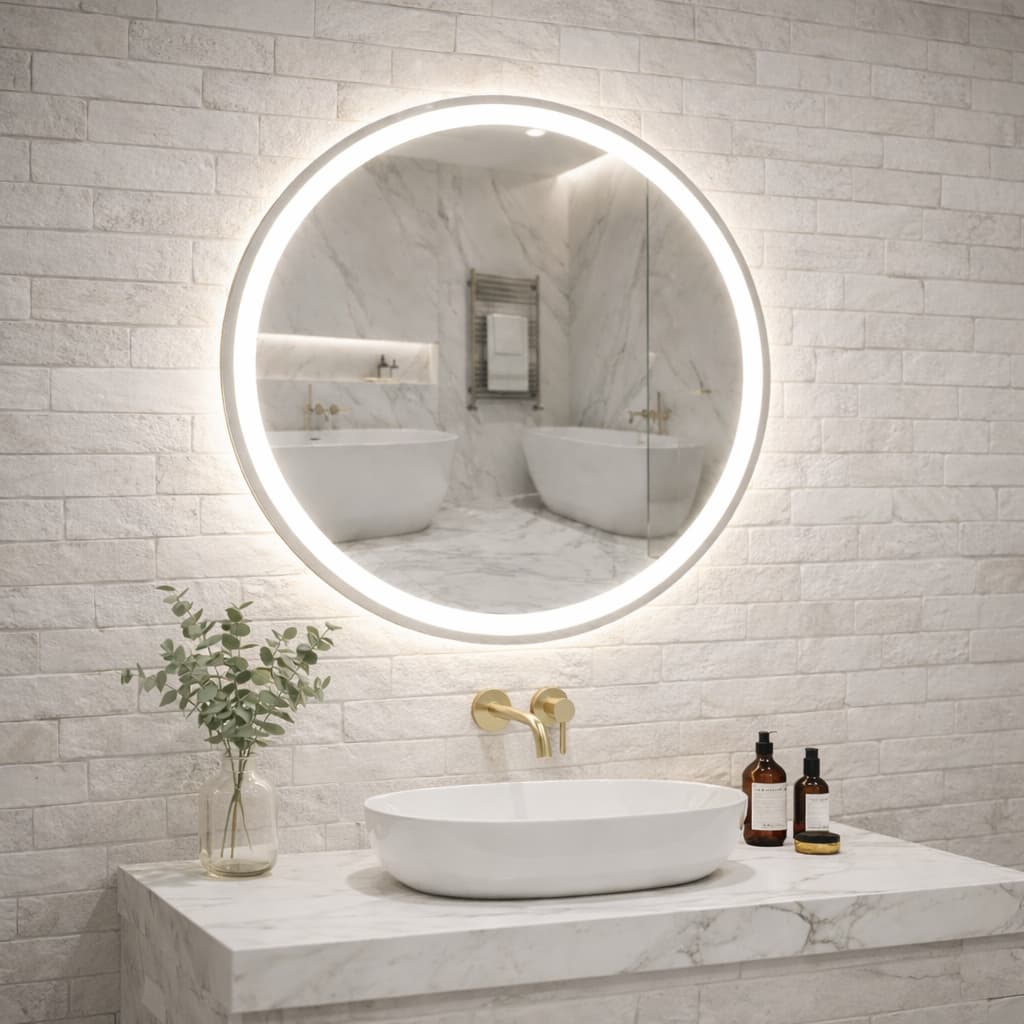 Espelho LED Redondo 60x60 Touch 3 Cores Ajustável Bivolt Banheiro Moderno