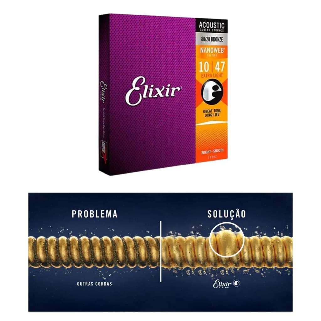 Cordas Elixir para Violão Aço com Vida Útil Prolongada