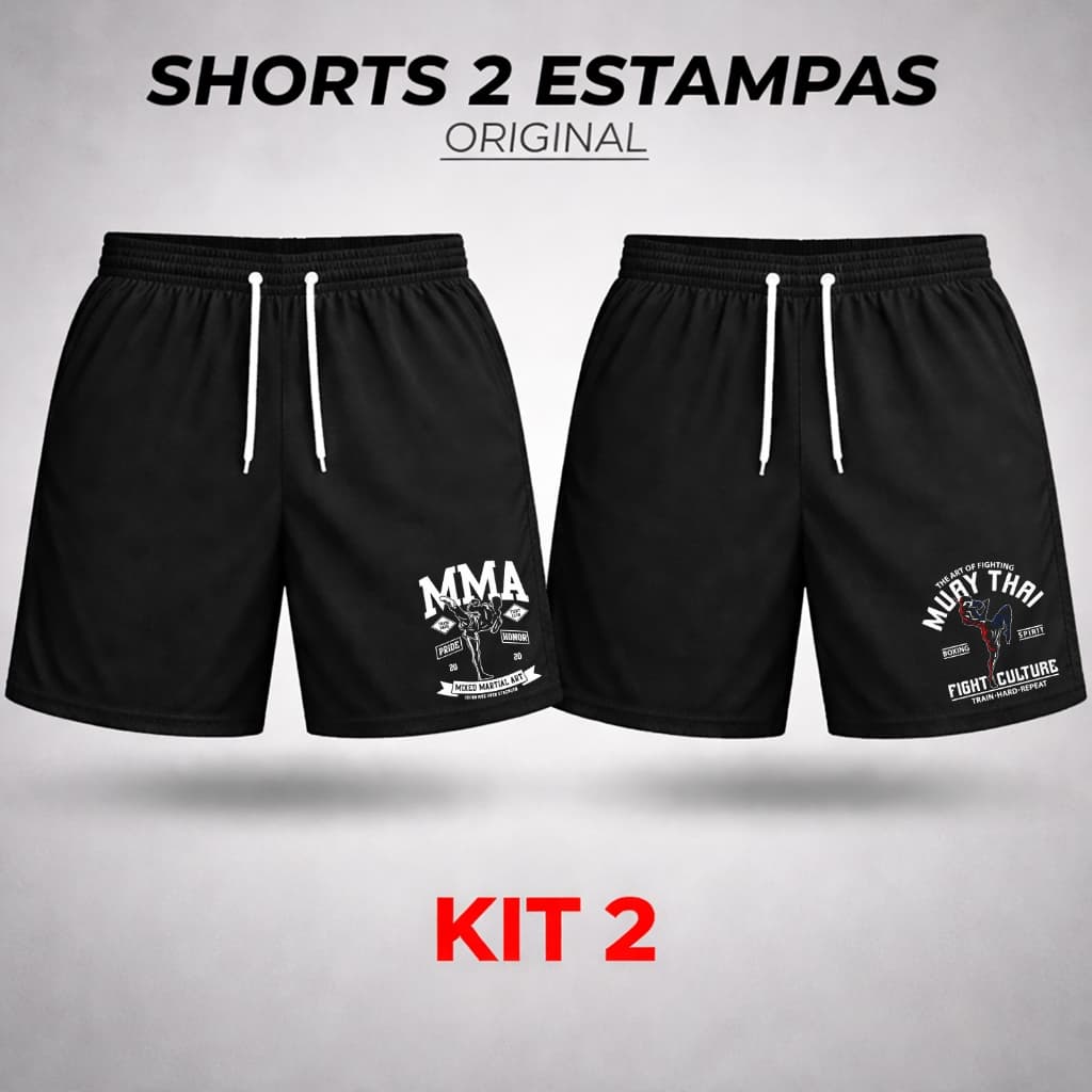 Shorts Tactel Estampado Kit 2 Masculino Luta MMA Treino Secagem Rápida e Leve Bermuda Para Academia