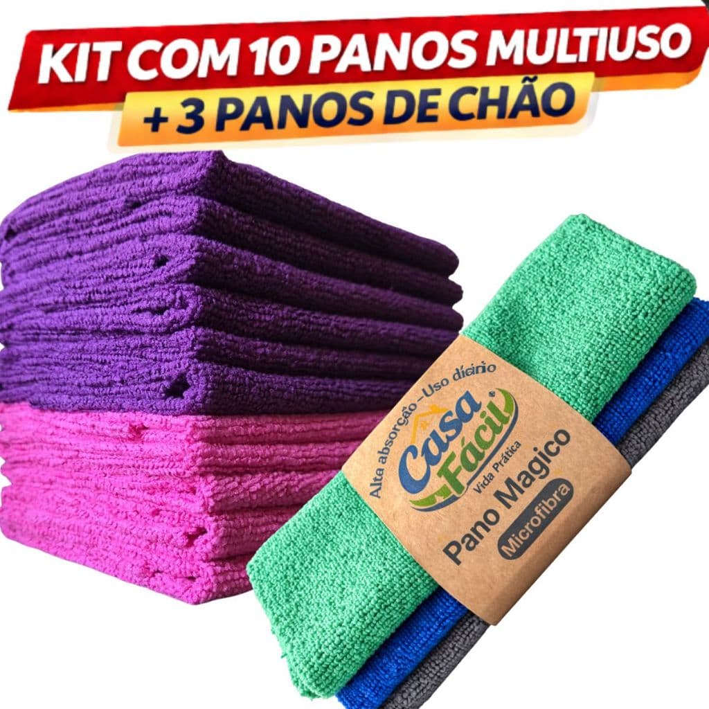 Kit 10 Panos Multiuso + 3 Panos de Chao Microfibra SUPER ABSORVENTE