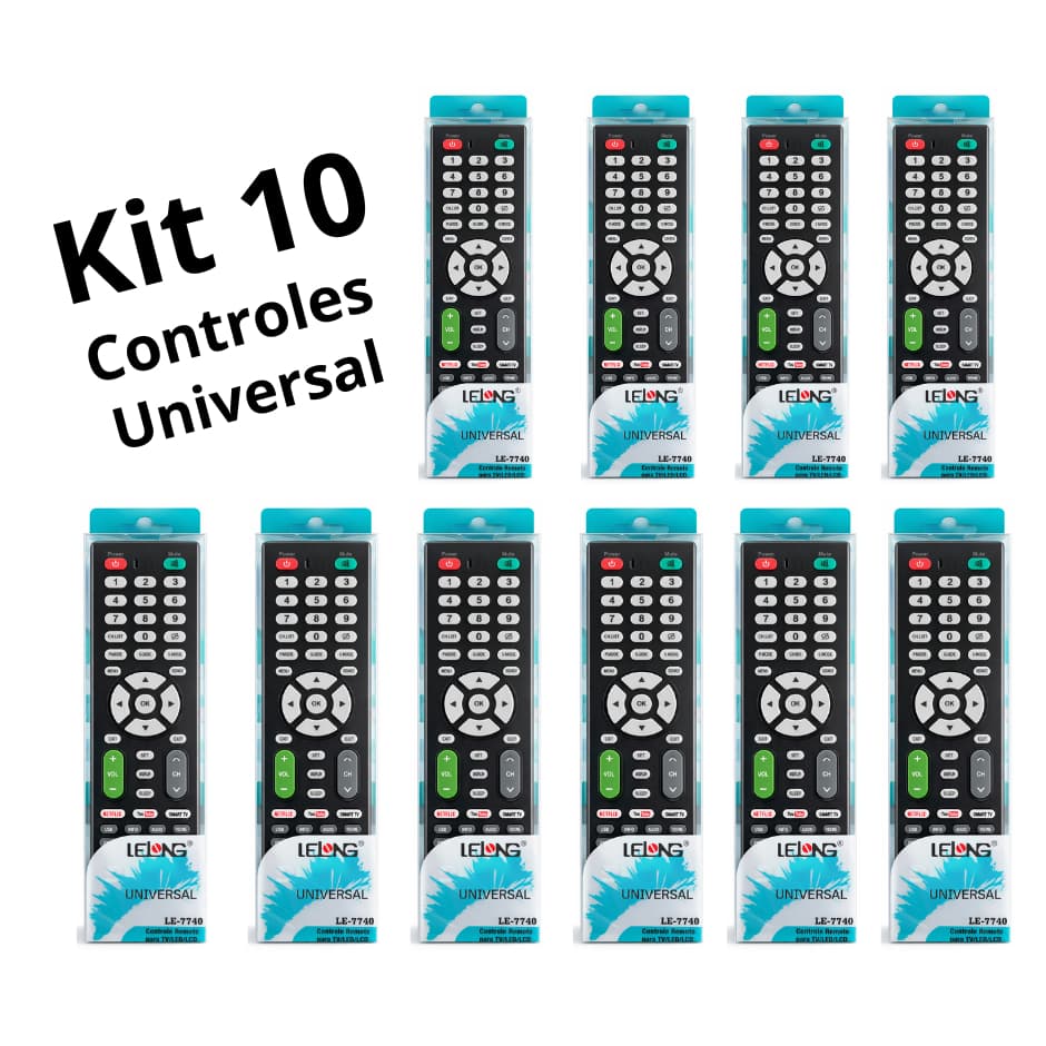 Kit com 10 Controle Universal Para Tv Todas As Marcas Led Smart Lcd