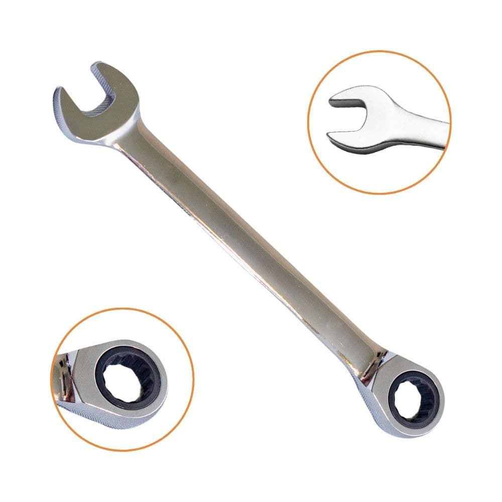 Chave Catraca Fixa 22mm Em Aço Crv Cromada Plus com Sistema de Catraca Integrada e Suporte de Plástico Rígido