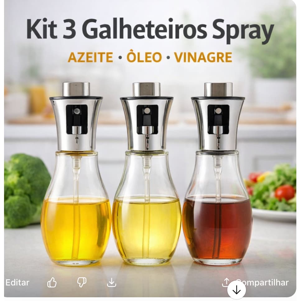 Kit 3 Galheteiros Spray Vidro 200ml Organizadores Condimentos Spray  a PREÇO DE CUSTO