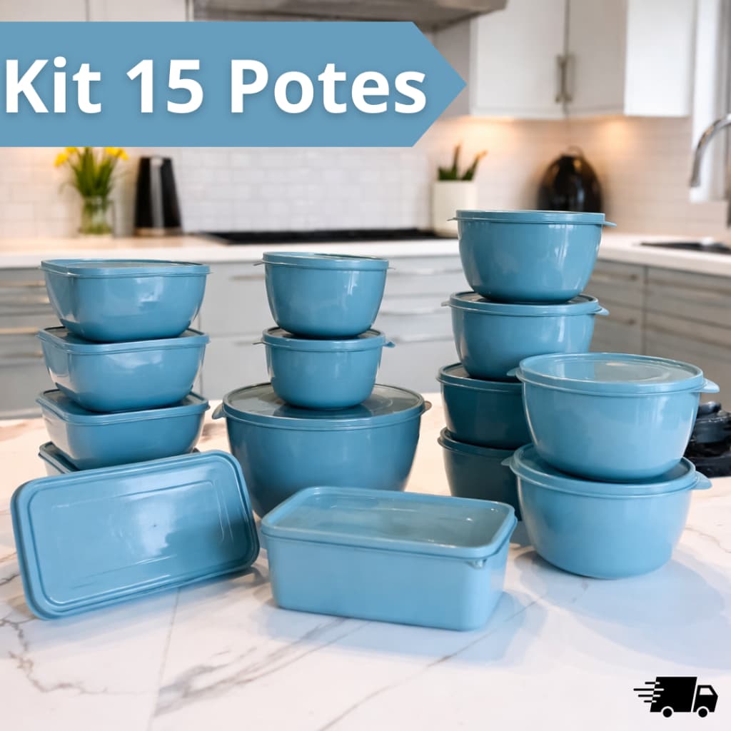 KIT 15 Potes de Plástico de Cozinha Armazenagem de Alimentos ou Opção com 8 potes