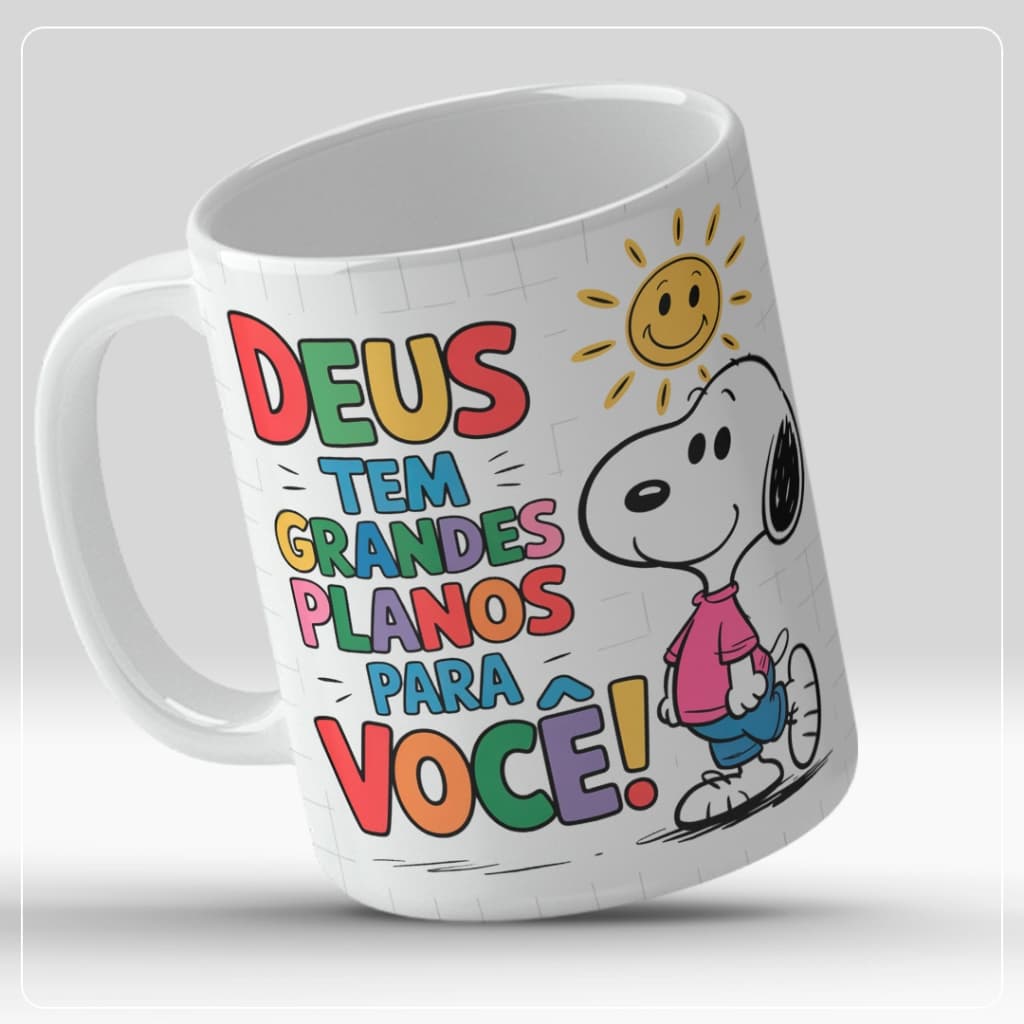 Caneca Cristã Deus tem grandes planos para você, Xicara Snoopy - Envio Imediato - Presente