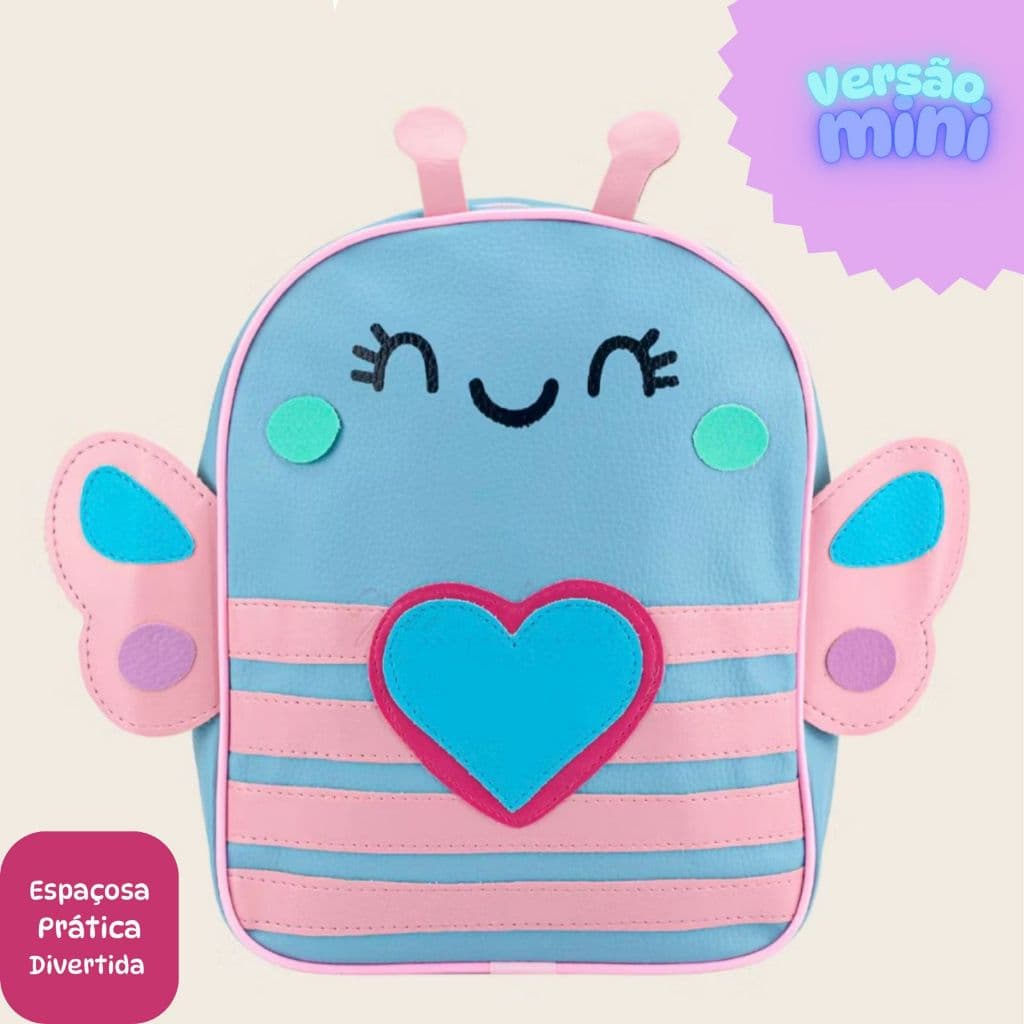 Mochila infantil Borboleta Para Passeio com Alça Regulável Confortável Menino E Menina
