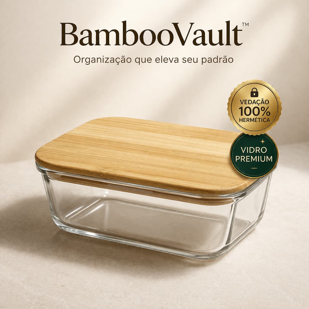 Marmita de Vidro Hermética 1040ml com Tampa Bambu BambooVault™ Anti Vazamento