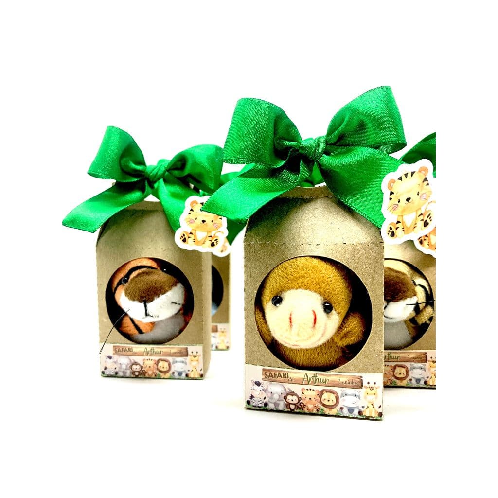 Lembrancinhas Personalizada Festa Safari Pelúcia 6 cm na Caixa 20 unidades
